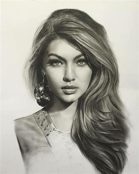 Gigi Hadid Drawing - pencil.portrait drawing — Gigi Hadid portrait drawing - Get inspired by our ...