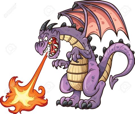 Cartoon dragon spitting fire. Vector clip art illustration with simple gradients. All in a ...