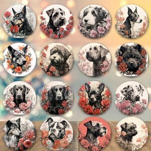 110 Black and White Dog Car Coaster Sublimation Design PNG V24, Car Coaster Designs,round ...