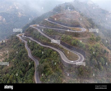 AN aerial view of the BP Highway also known as the Bardibas highway in the mountains of Nepal ...