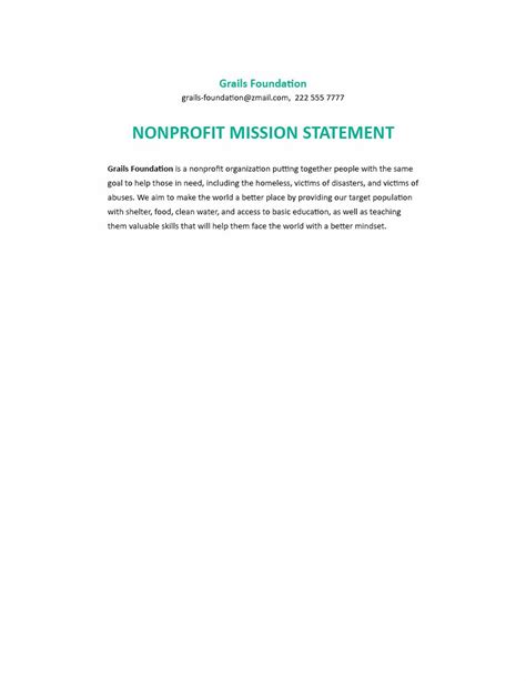 Non Profit Mission Statement Template
