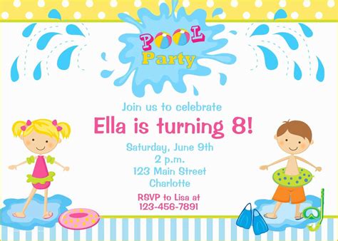 Birthday Party Invitations for Kids Free Templates Of Pool Party ...