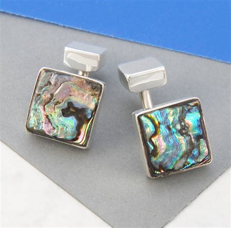 Men's Solid Abalone Shell Silver Cufflinks By Otis Jaxon