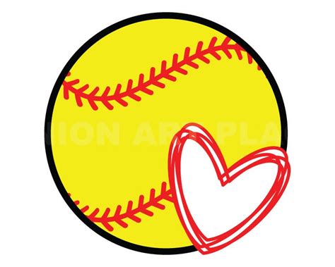 Softball With Hand Drawn Heart Svg Clipart Image, Cricut Svg Image, Dxf ...