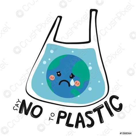 Say No to plastic sad earth in plastic bag cartoon - stock vector 1588364 | Crushpixel