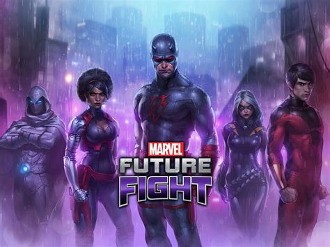 Marvel Future Fight Heroes - Daredevil, Misty Knight, Shang-Chi, Moon Knight, Black Cat Wallpaper