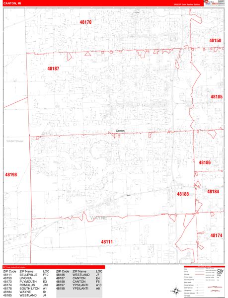 Canton Michigan Zip Code Wall Map (Red Line Style) by MarketMAPS - MapSales