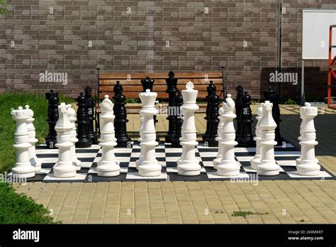 Giant garden chess set set out for a game of chess giant chess board ...