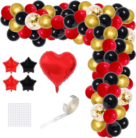 Red Black Gold Balloon Garland Arch Kit, 121PCS Red Black Metallic Gold ...