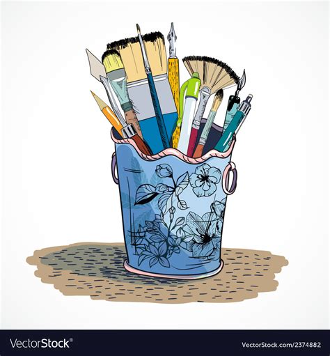 Drawing tools holder sketch Royalty Free Vector Image