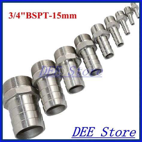 3PCS 3/4"BSPT Male Thread Pipe Fittings x 15 MM Barb Hose Tail Connector Joint Pipe Stainless ...