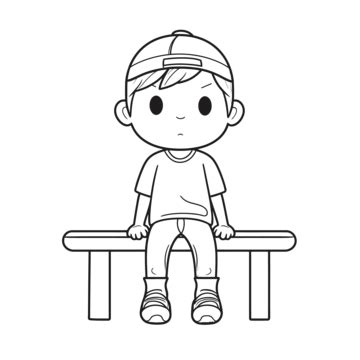 Cute Boy Sitting On A Bench Coloring Page Outline Sketch Drawing Vector ...