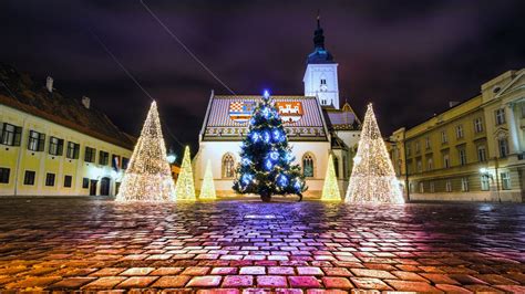 Croatia - Zagreb - Christmas light in front of the St. Marko's church in Upper town in Zagreb ...