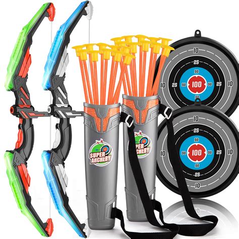 2 Pack Set Bow and Arrow Archery Toy Set for Kids, LED Light Up Archery ...