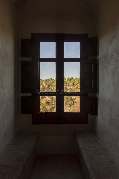 Wooden Window with a View of the Mountains Outside Stock Photo - Image ...