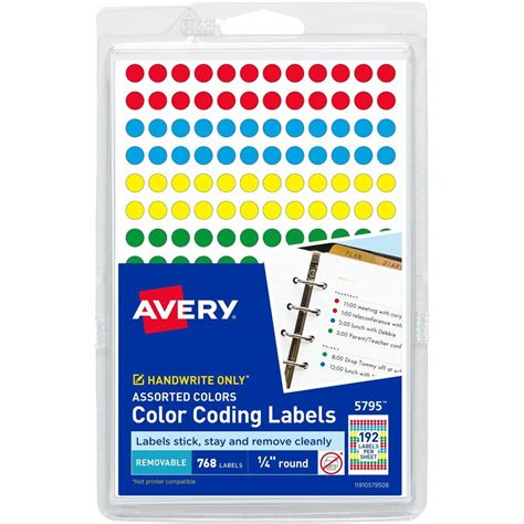 Avery® 1/4" Color-Coding Labels - 1/4" Diameter - Round - Green, Light Blue, Red, Yellow - Paper ...