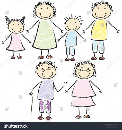 Childlike Crayon Drawing of Family Stick Figures in Vector Format ...