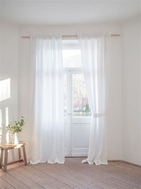 White linen curtain panel. 100% stonewashed linen. Linen window treatments. | White curtains ...