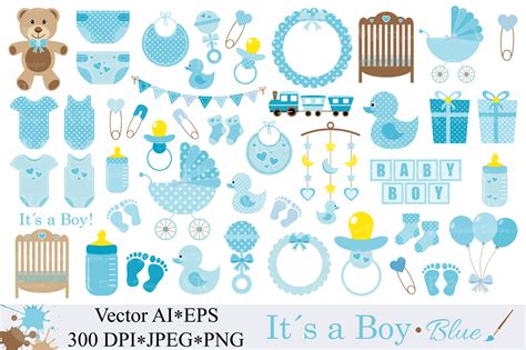 Baby Boy Clipart, Blue Baby Shower Clipart - Vector By VR Digital Design | TheHungryJPEG