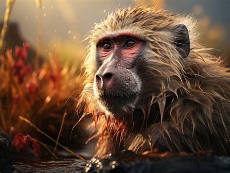 Premium Photo | Baboon in its Natural Habitat Wildlife Photography Generative AI