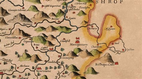 Old Map of Montgomeryshire, Wales, 1611 by John Speed - Powys, Maldwyn ...