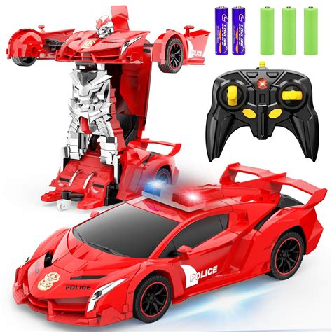 Transforming Police Car RC Toy, 1: 18 Scale with Flashing Lights ...