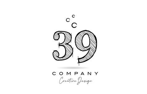 hand drawing number 39 logo icon design for company template. Creative logotype in pencil style ...