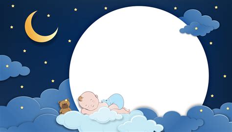 Baby shower card,Cute little boy and teddy bear sleeping on fluffy ...