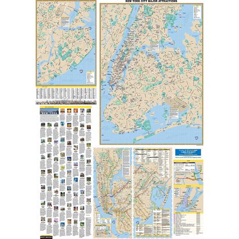 New York City, NY 5 Boroughs Major Attractions Wall Map - The Map Shop