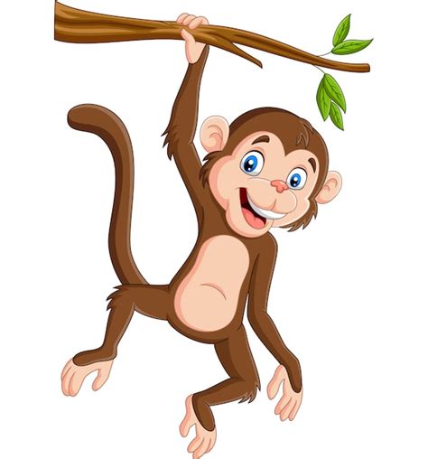 Premium Vector | Cartoon monkey hanging in tree branch