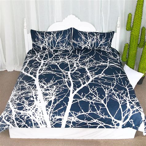 Tree Bedding 3 Pieces Tree Branches Duvet Cover Set Navy Blue ...