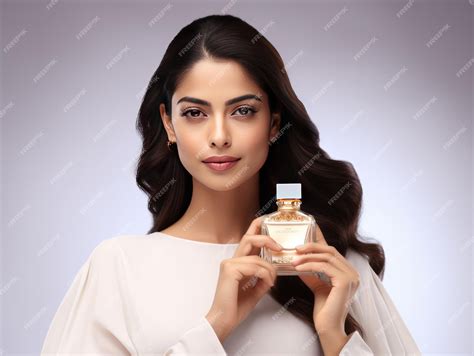 Premium Photo | Indian Model Endorsing HighEnd Perfume in Fragrance Ad White Background