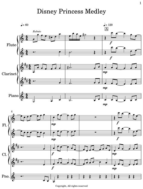 Disney Princess Medley - Sheet music for Flute, Clarinet, Piano