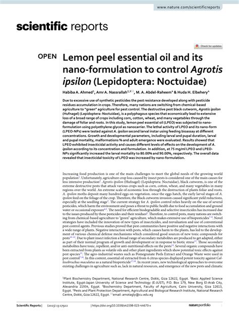 (PDF) Lemon Peel Essential oil and its Nano-Formulation as green ...