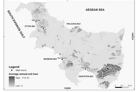 Spatial distribution map of the average annual soil loss in the study ...