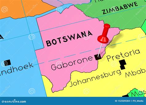 Botswana, Gaborone - Capital City, Pinned on Political Map Stock ...