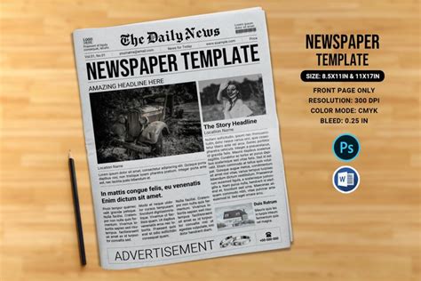 One Page Newspaper Template, Psd and Word Template