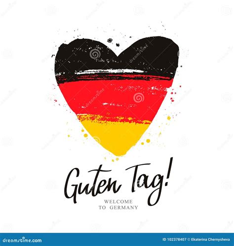 Guten Tag. Flag of Germany in a Big Heart. Stock Vector - Illustration of white, brush: 102378407