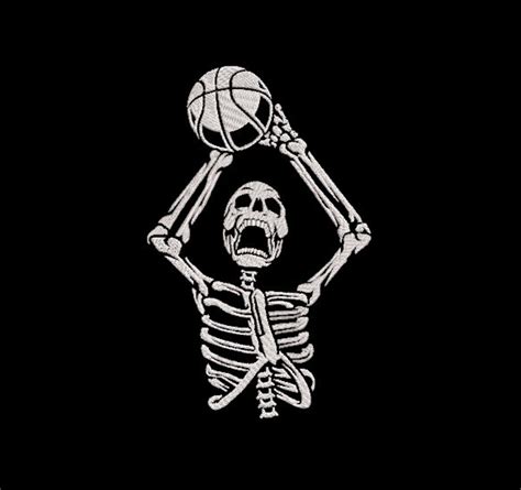 Skeleton With Basketball Glowing Threads Machine Embroidery - Etsy