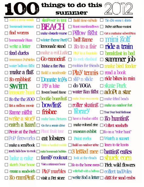 100 things to do this SUMMER PDF | Summer to do list, 100 things to do, Summer printables