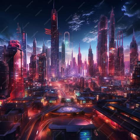 Premium Photo | Futuristic city at night with a lot of lights and buildings generative ai