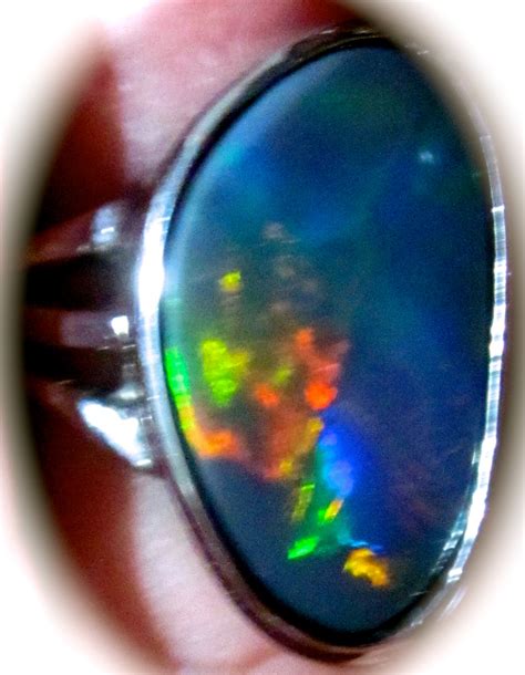 Natural opal ring from official government Heritage opal mine in Australia.