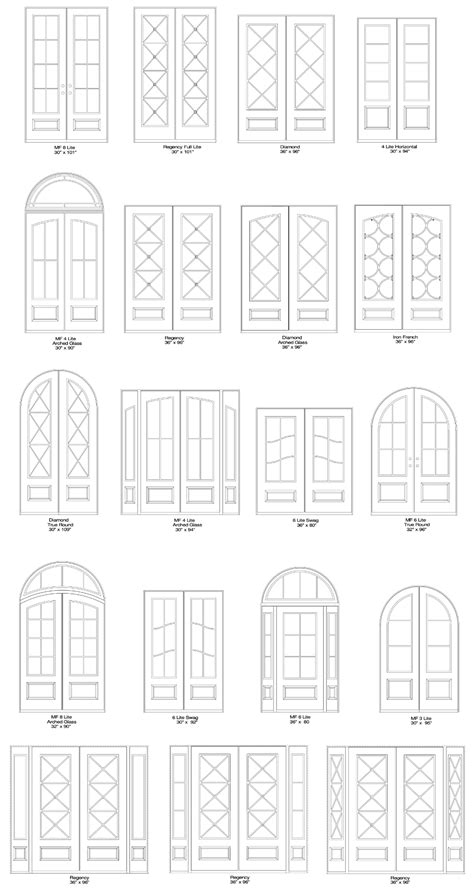 various types of doors and windows with measurements for each door, all ...