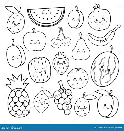 Vector set of cute fruits. stock vector. Illustration of cute - 133751305