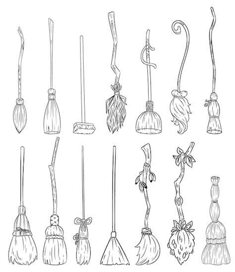 Premium Vector | Set of cute broomstick doodles