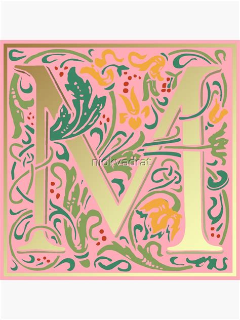 "William Morris Illuminated Initial Capital Letter M in Pink" Sticker for Sale by niokvadrat ...
