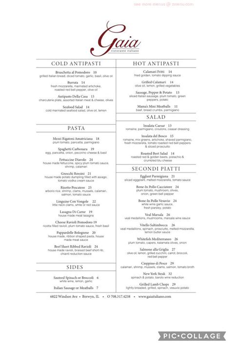 Menu at Gaia Ristorante Italiano pub & bar, Berwyn