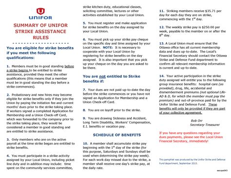 STRIKE SUMMARY RULES PAMPHLET | UNIFOR Local 112