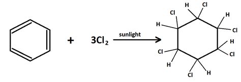 Benzene reacts with chlorine in presence of light to yield:A ...