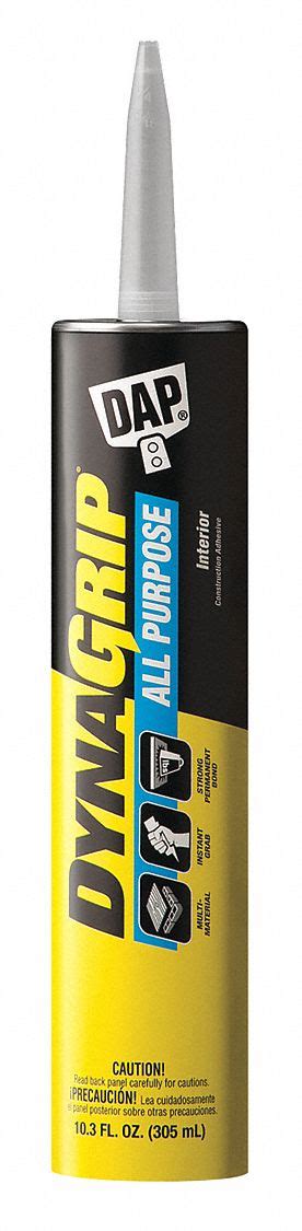 DAP Construction Adhesive: All Purpose, 10.3 fl oz, Cartridge, White - 2PE34|27501 - Grainger